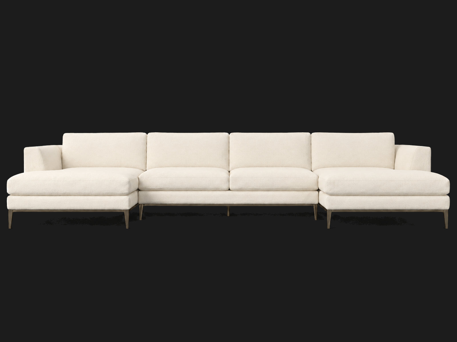 Italia Taper Arm U-Chaise Sectional – Metal Base – Italian Brushed Wool Vanilla – Burnished Bronze #Fabric & Color_Italian Brushed Wool Vanilla