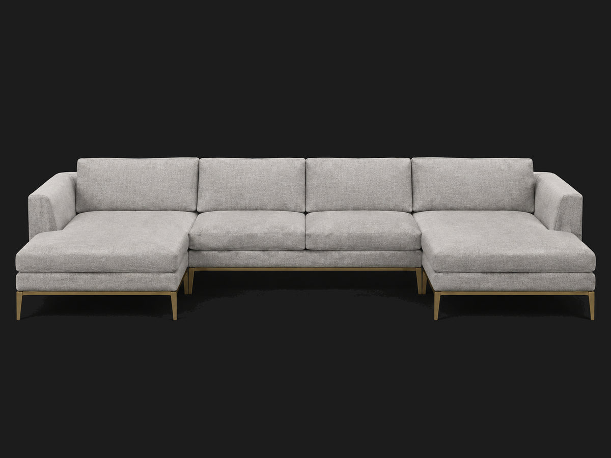 Italia Taper Arm U-Chaise Sectional – Metal Base – Italian Brushed Wool Moon – Matte Brass – View 2
