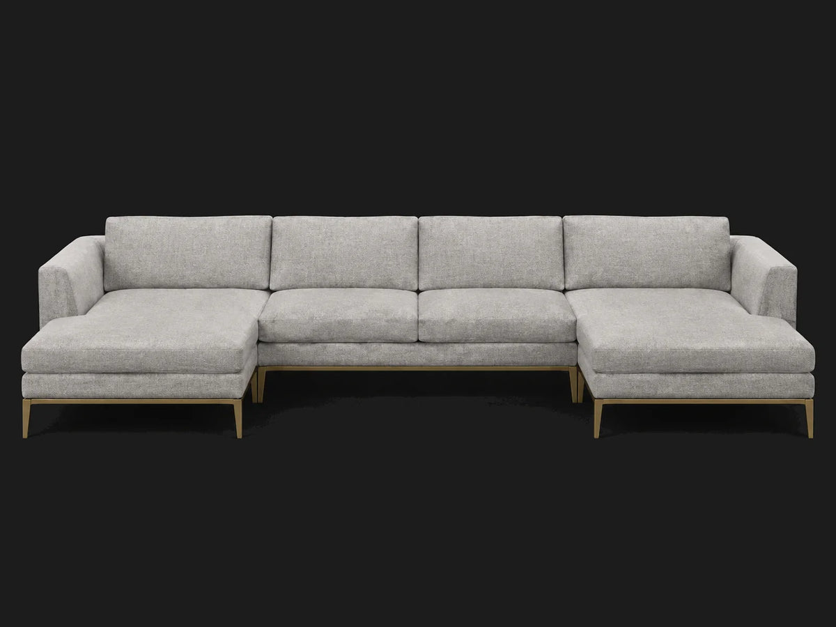 Italia Taper Arm U-Chaise Sectional – Metal Base – Italian Brushed Wool Moon – Matte Brass – View 2