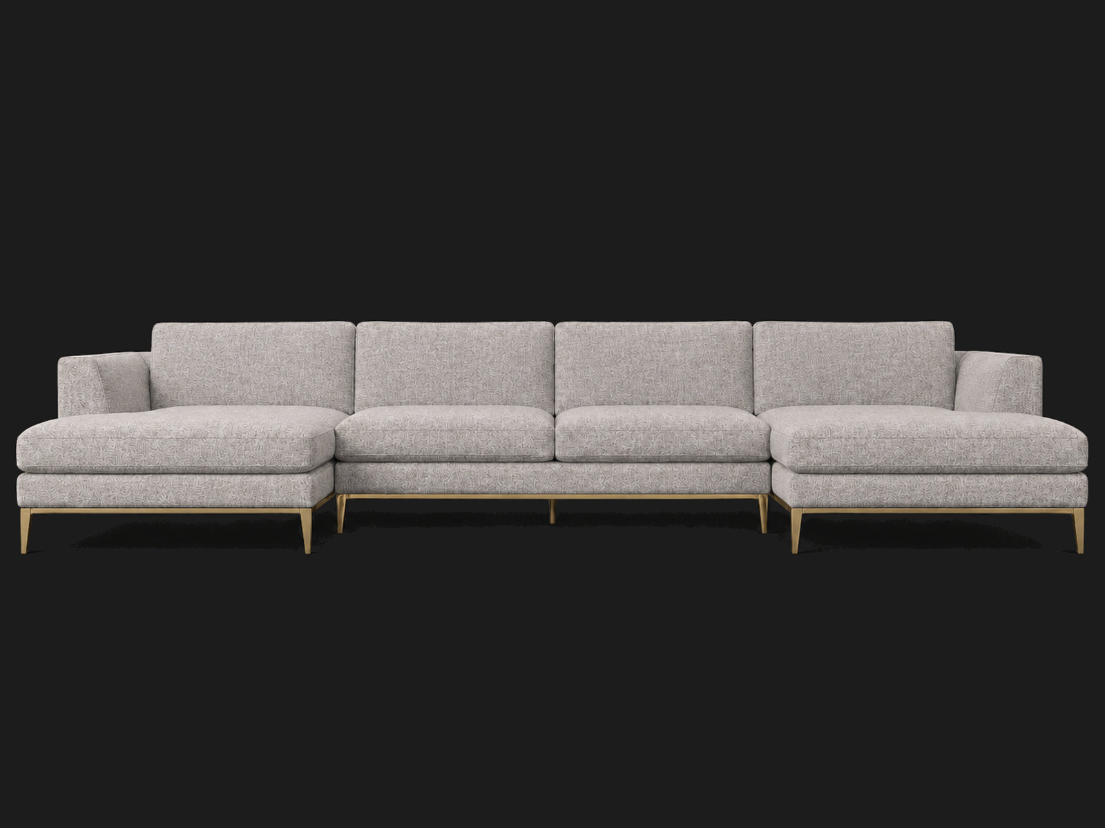 Italia Taper Arm U-Chaise Sectional – Metal Base – Italian Brushed Wool Moon – Matte Brass – View 4