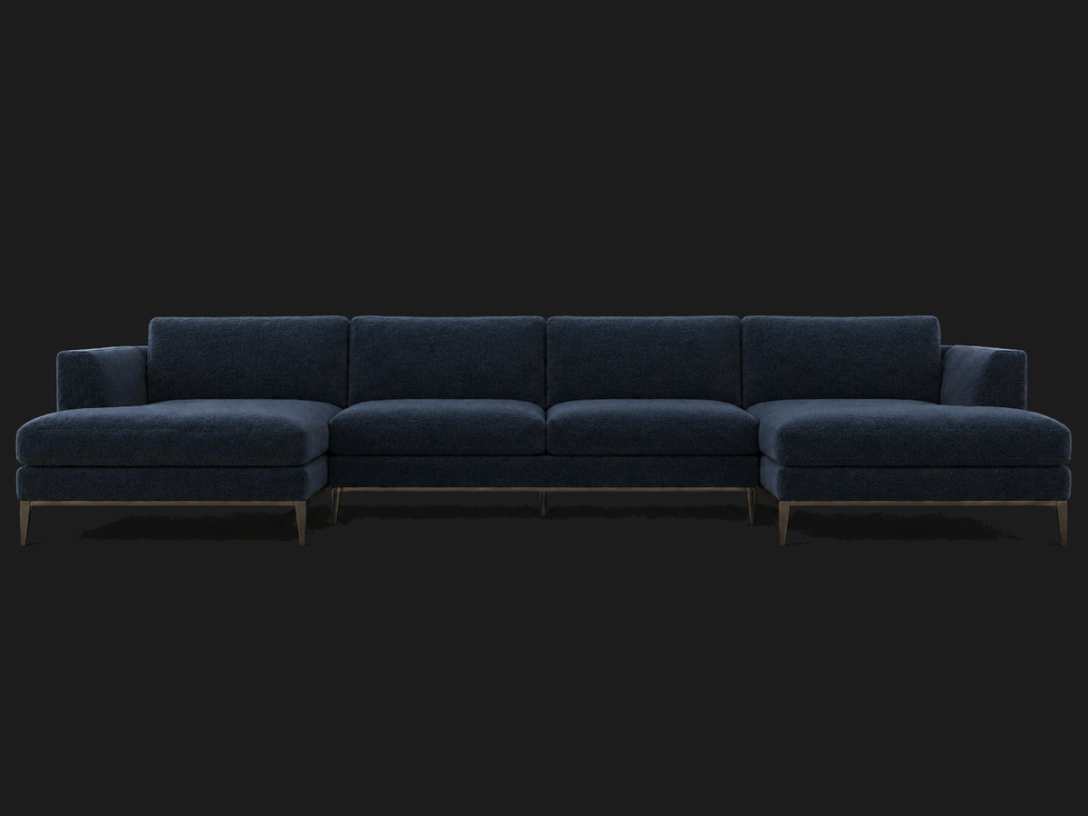Italia Taper Arm U-Chaise Sectional – Metal Base – Mohair Admiral – Burnished Bronze #Fabric & Color_Mohair Admiral