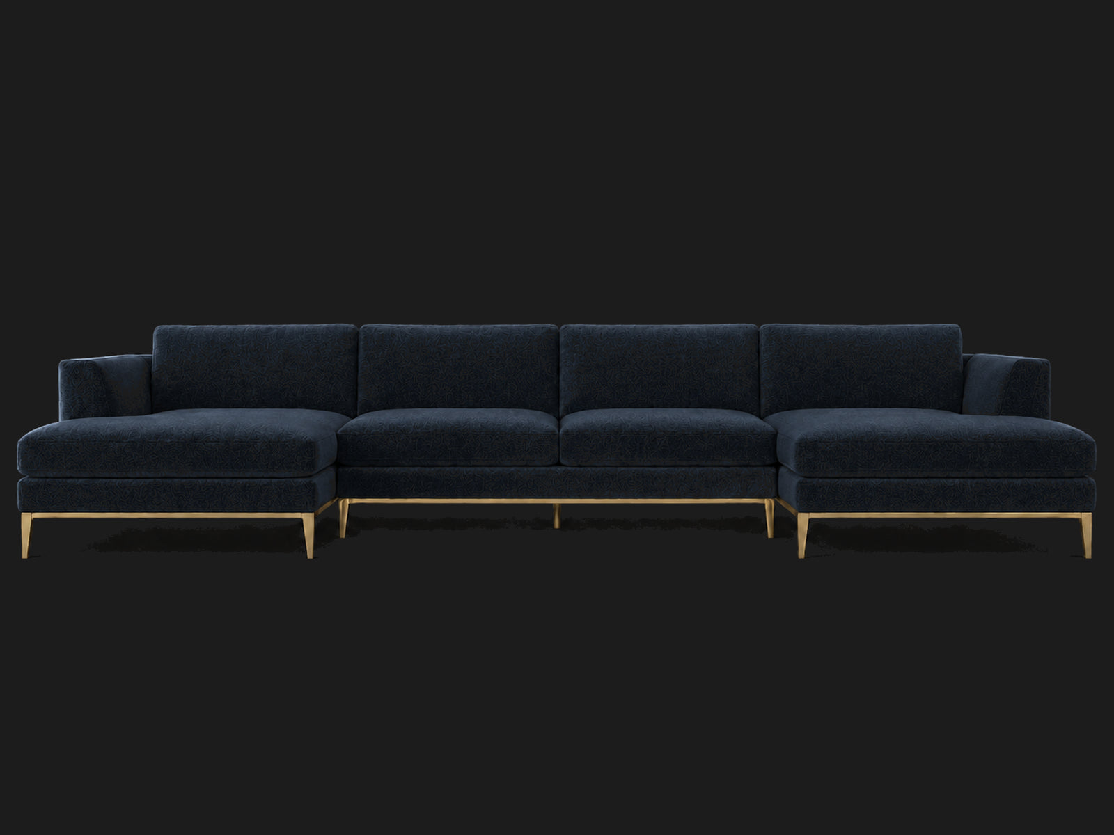 Italia Taper Arm U-Chaise Sectional – Metal Base – Mohair Admiral – Matte Brass