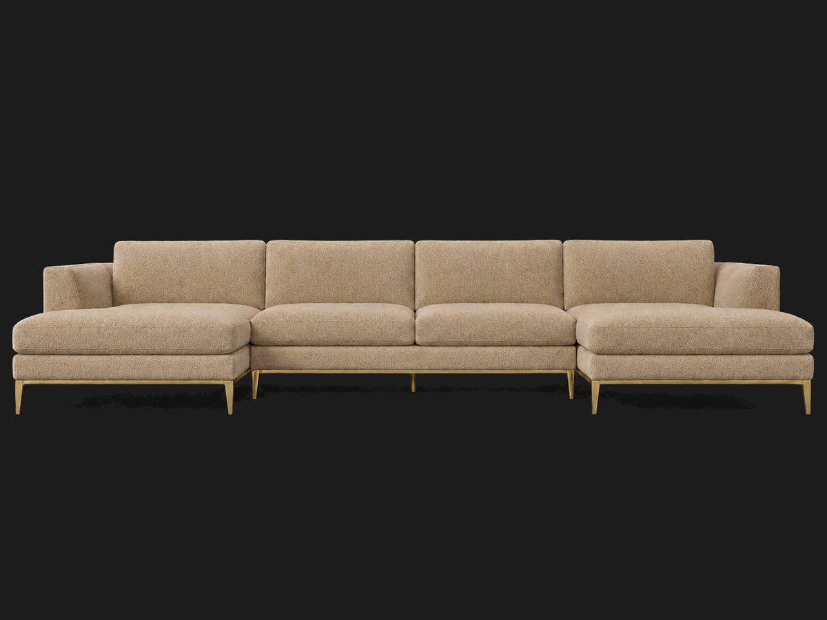 Italia Taper Arm U-Chaise Sectional – Metal Base – Mohair Almond – Matte Brass