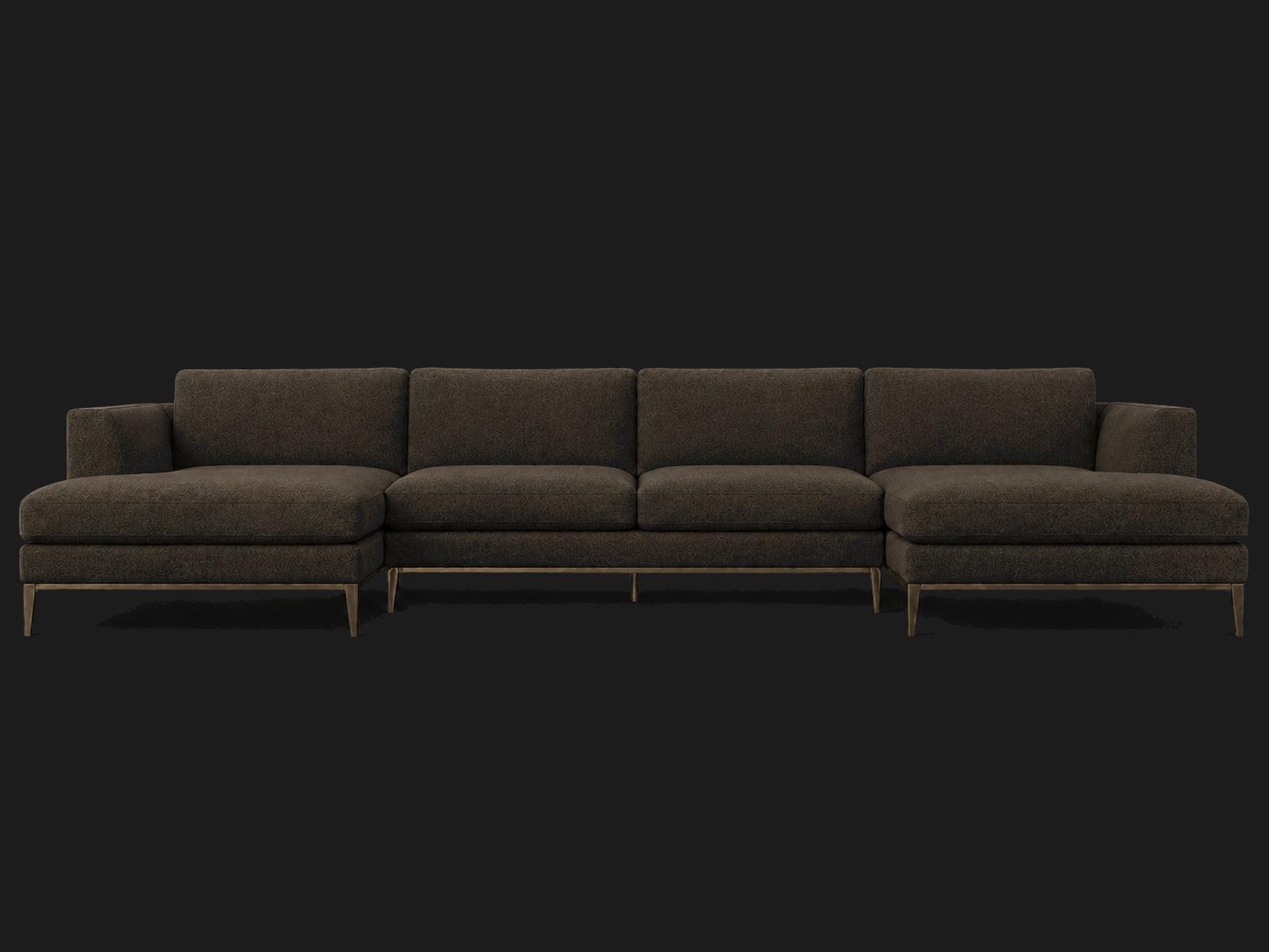 Italia Taper Arm U-Chaise Sectional – Metal Base – Mohair Chocolate – Burnished Bronze #Fabric & Color_Mohair Chocolate