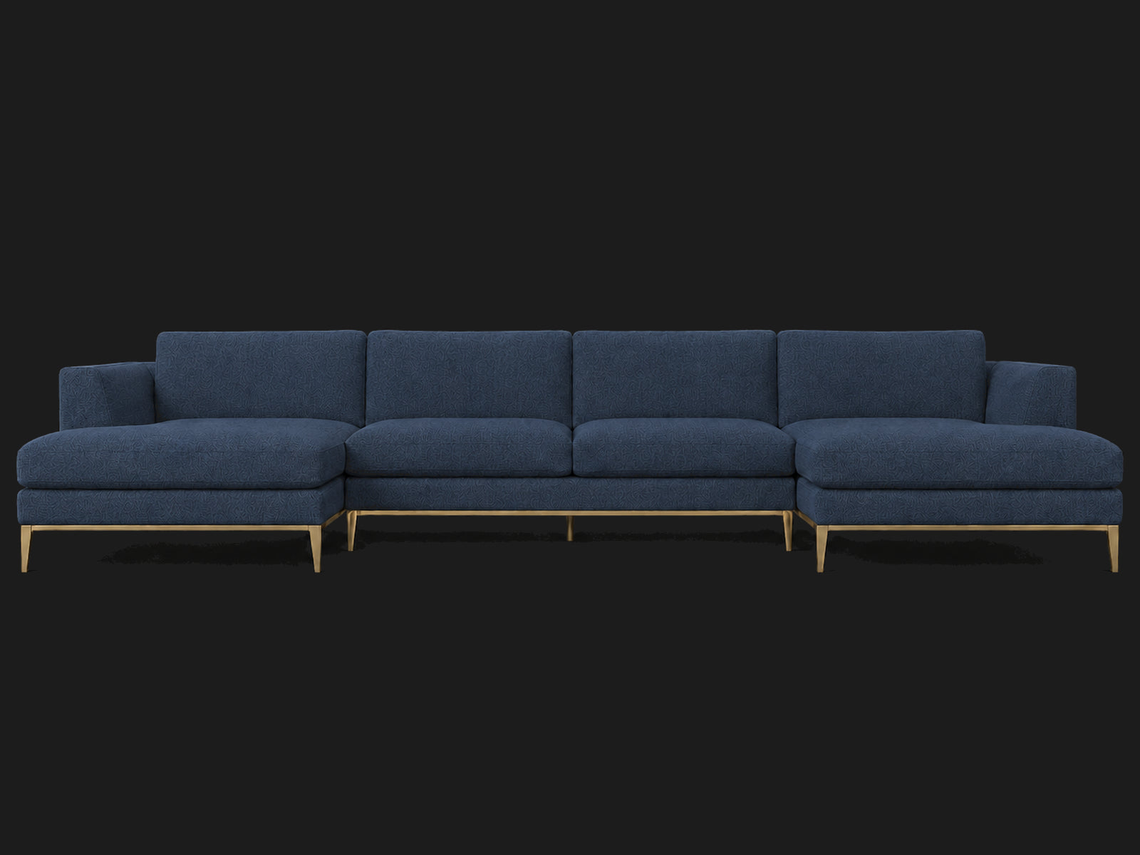 Italia Taper Arm U-Chaise Sectional – Metal Base – Performance Linen Weave Bay – Matte Brass
