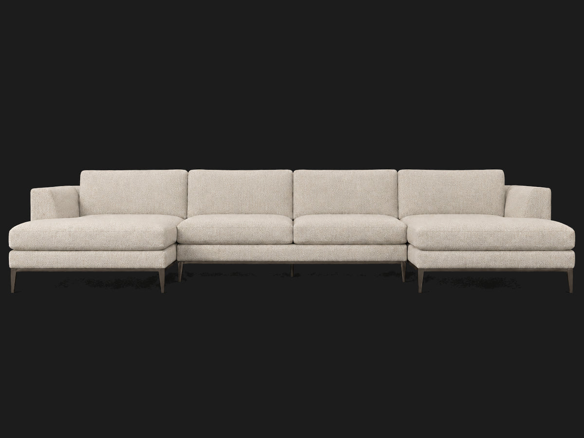 Italia Taper Arm U-Chaise Sectional – Metal Base – Performance Linen Weave Beige – Burnished Bronze #Fabric & Color_Performance Linen Weave Beige