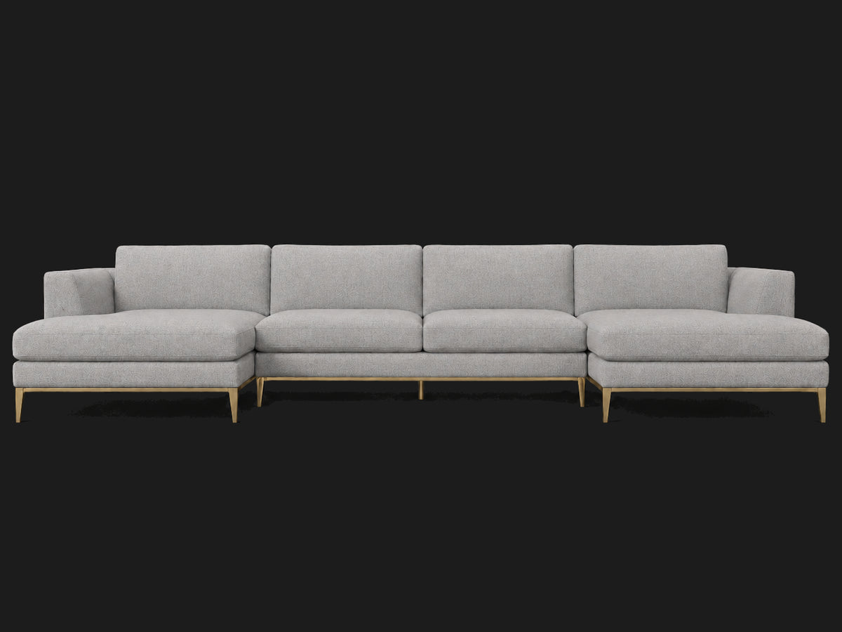 Italia Taper Arm U-Chaise Sectional – Metal Base – Performance Linen Weave Cloud – Matte Brass