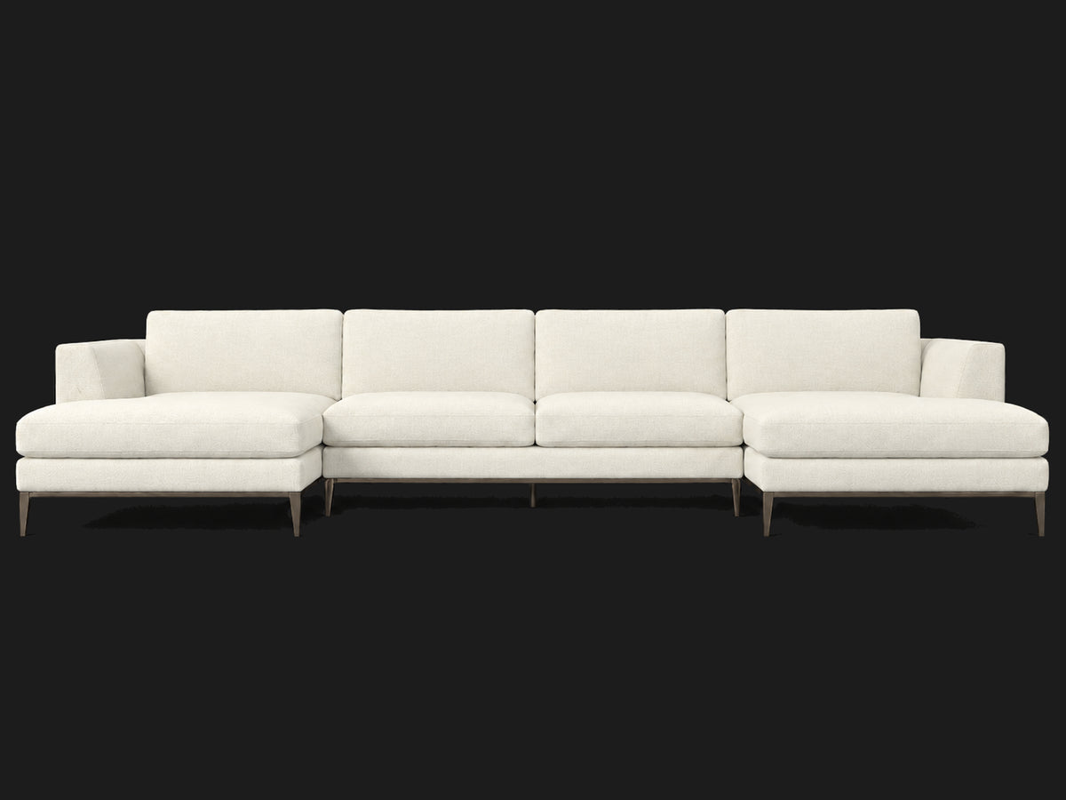 Italia Taper Arm U-Chaise Sectional – Metal Base – Performance Linen Weave Flour – Burnished Bronze #Fabric & Color_Performance Linen Weave Flour