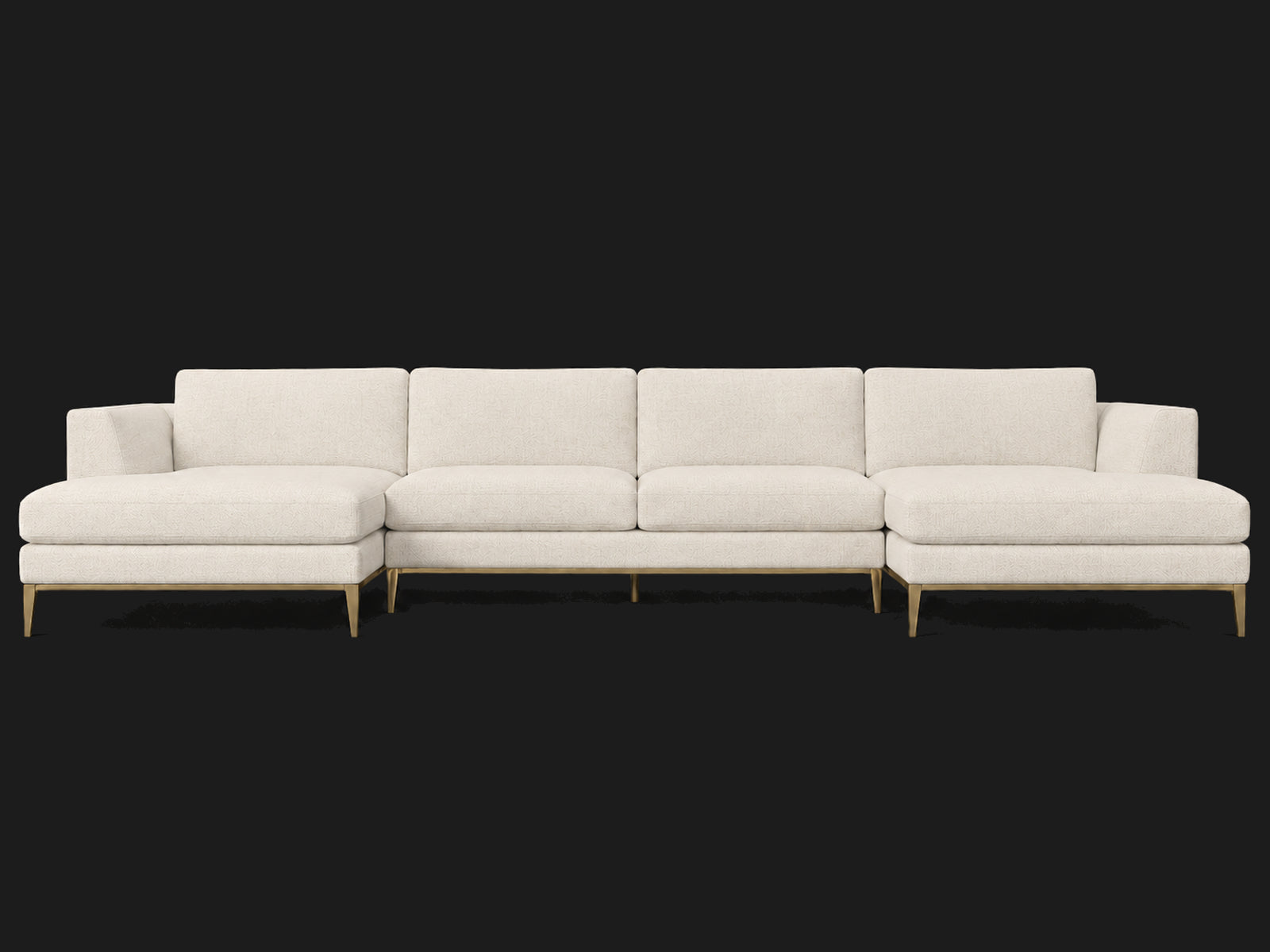 Italia Taper Arm U-Chaise Sectional – Metal Base – Performance Linen Weave Flour – Matte Brass