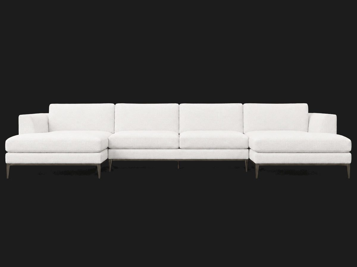 Italia Taper Arm U-Chaise Sectional – Metal Base – Performance Linen Weave Pure White – Burnished Bronze #Fabric & Color_Performance Linen Weave Pure White