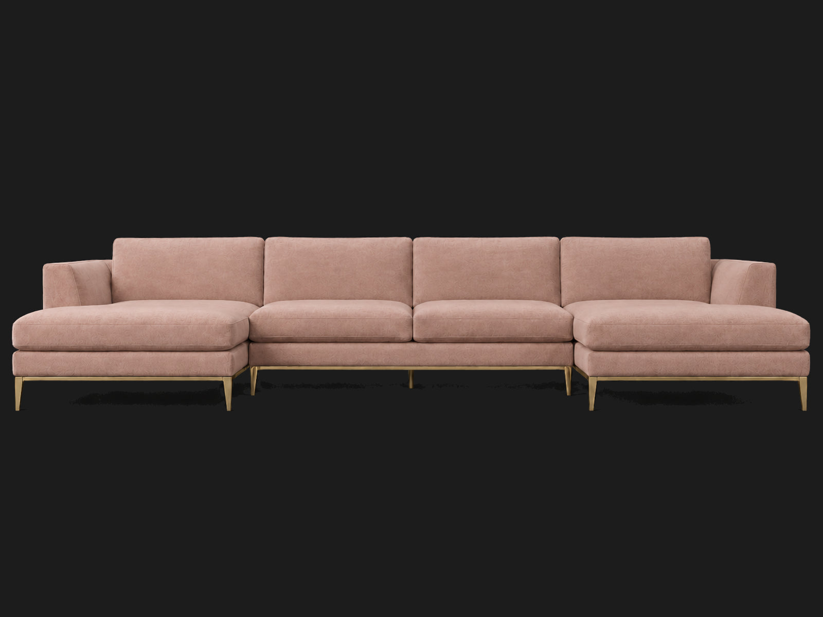 Italia Taper Arm U-Chaise Sectional – Metal Base – Performance Velvet Blossom – Matte Brass