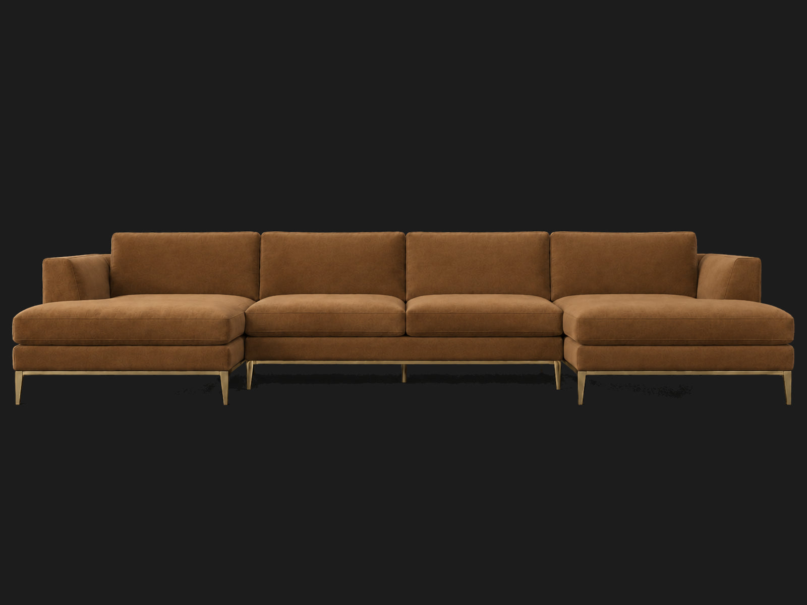 Italia Taper Arm U-Chaise Sectional – Metal Base – Performance Velvet Cider – Matte Brass