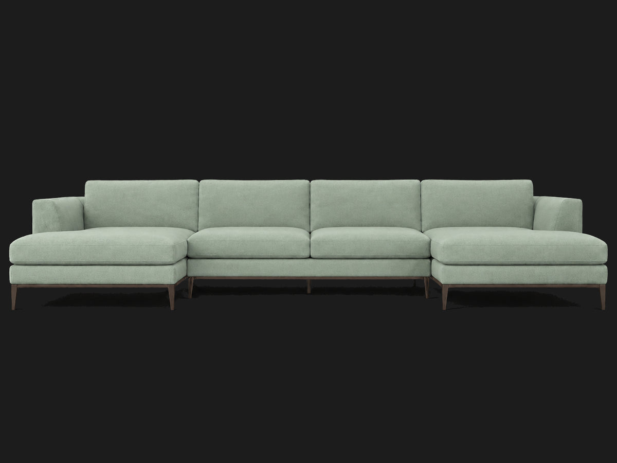 Italia Taper Arm U-Chaise Sectional – Metal Base – Performance Velvet Seafoam – Burnished Bronze #Fabric & Color_Performance Velvet Seafoam
