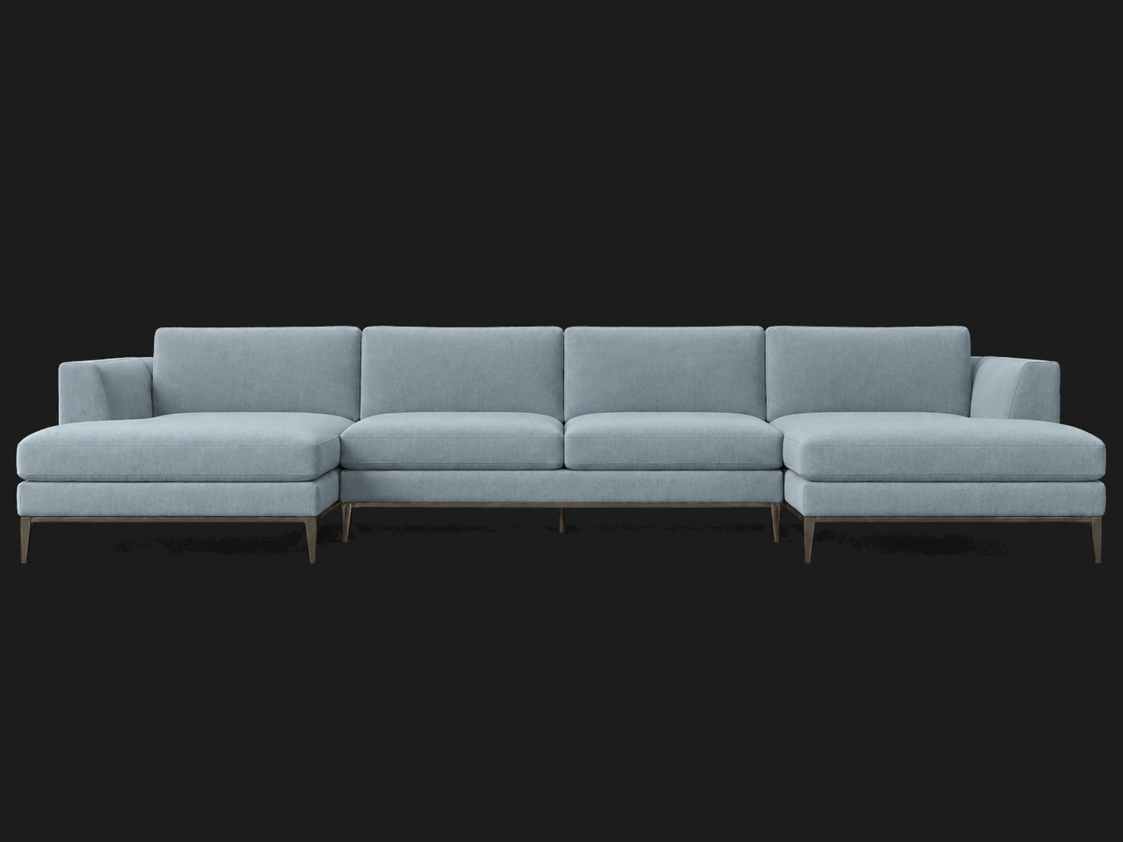 Italia Taper Arm U-Chaise Sectional – Metal Base – Performance Velvet Sky – Burnished Bronze #Fabric & Color_Performance Velvet Sky