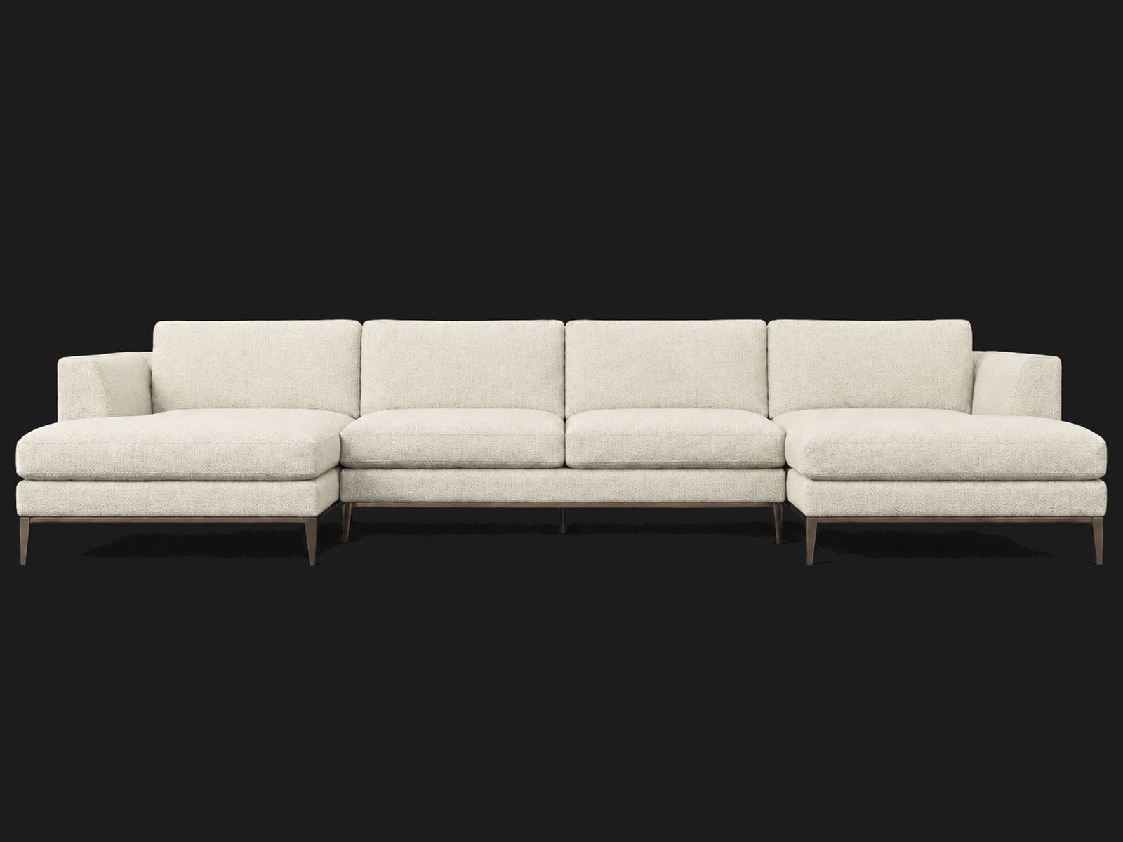 Italia Taper Arm U-Chaise Sectional – Metal Base – Performance Woven Chenille Desert – Burnished Bronze #Fabric & Color_Performance Woven Chenille Desert