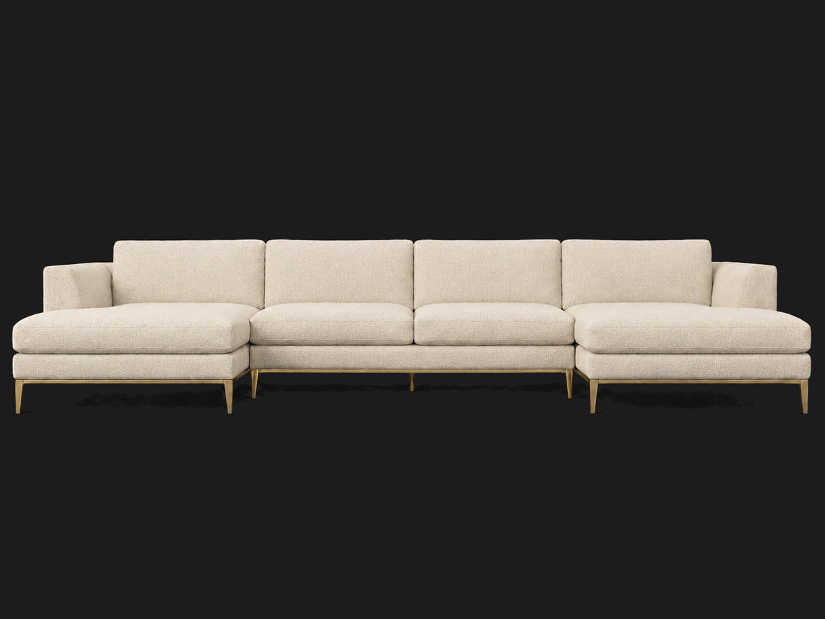 Italia Taper Arm U-Chaise Sectional – Metal Base – Performance Woven Chenille Desert – Matte Brass