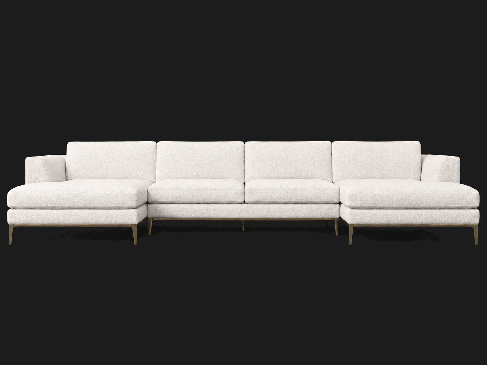Italia Taper Arm U-Chaise Sectional – Metal Base – Performance Woven Chenille Lace – Burnished Bronze #Fabric & Color_Performance Woven Chenille Lace