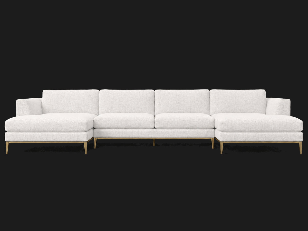 Italia Taper Arm U-Chaise Sectional – Metal Base – Performance Woven Chenille Lace – Matte Brass