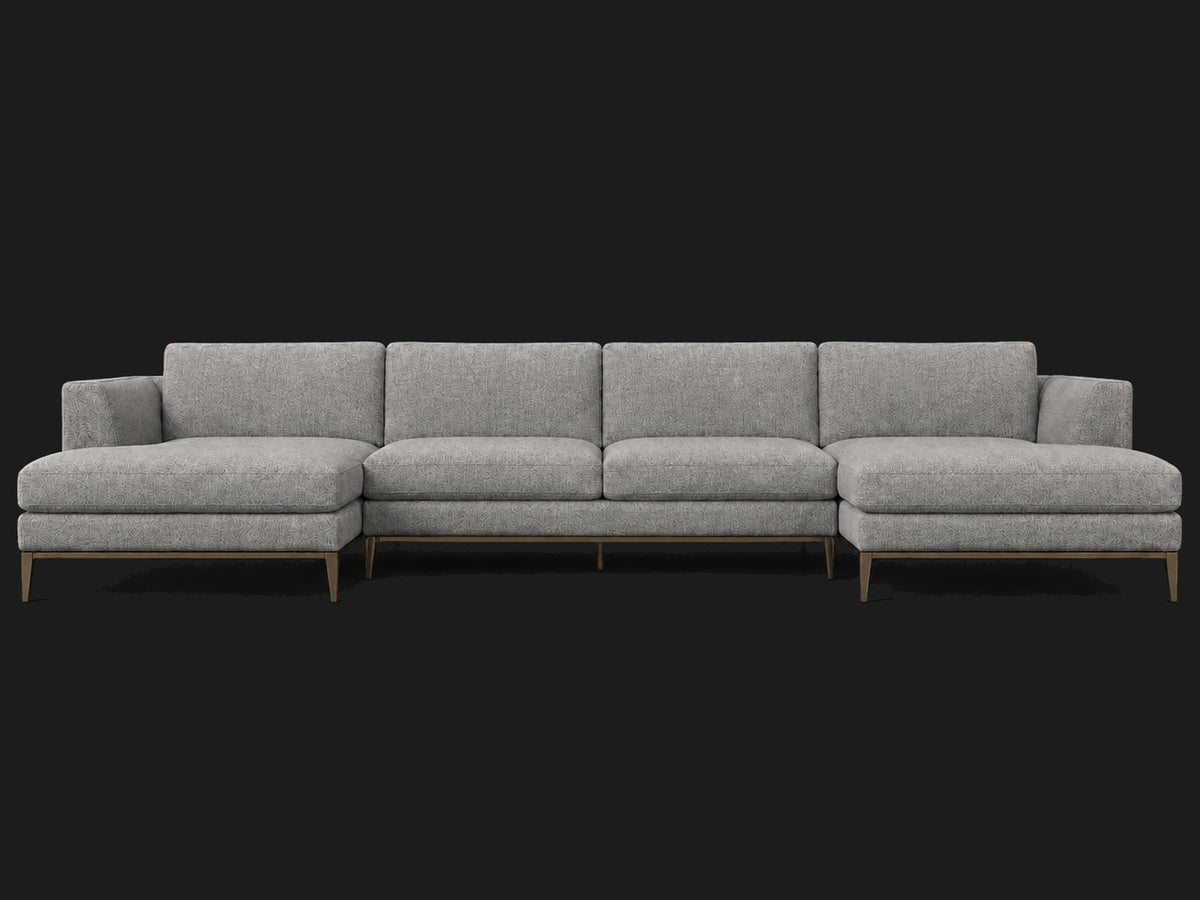 Italia Taper Arm U-Chaise Sectional – Metal Base – Performance Woven Chenille Steel – Burnished Bronze #Fabric & Color_Performance Woven Chenille Steel