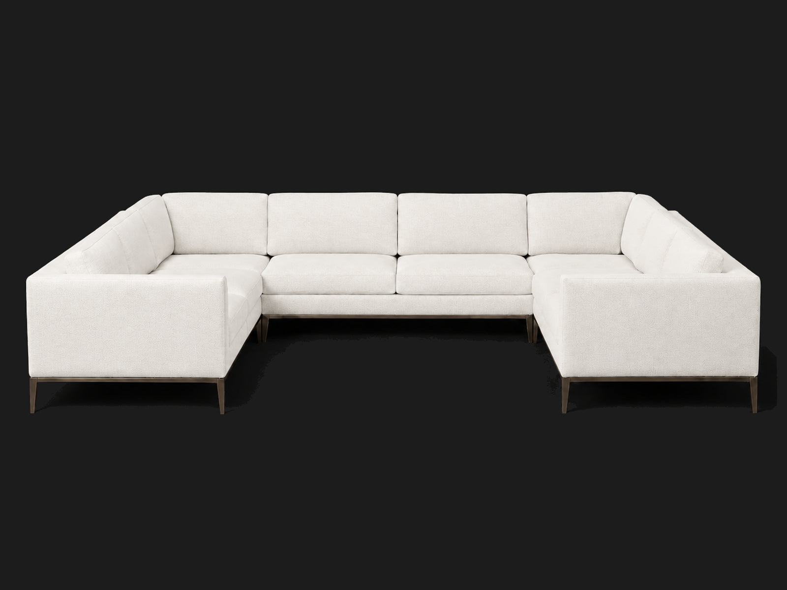 Italia Taper Arm U-Sectional – Metal Base – Heritage Belgian Linen Egret – Burnished Bronze #Fabric & Color_Heritage Belgian Linen Egret