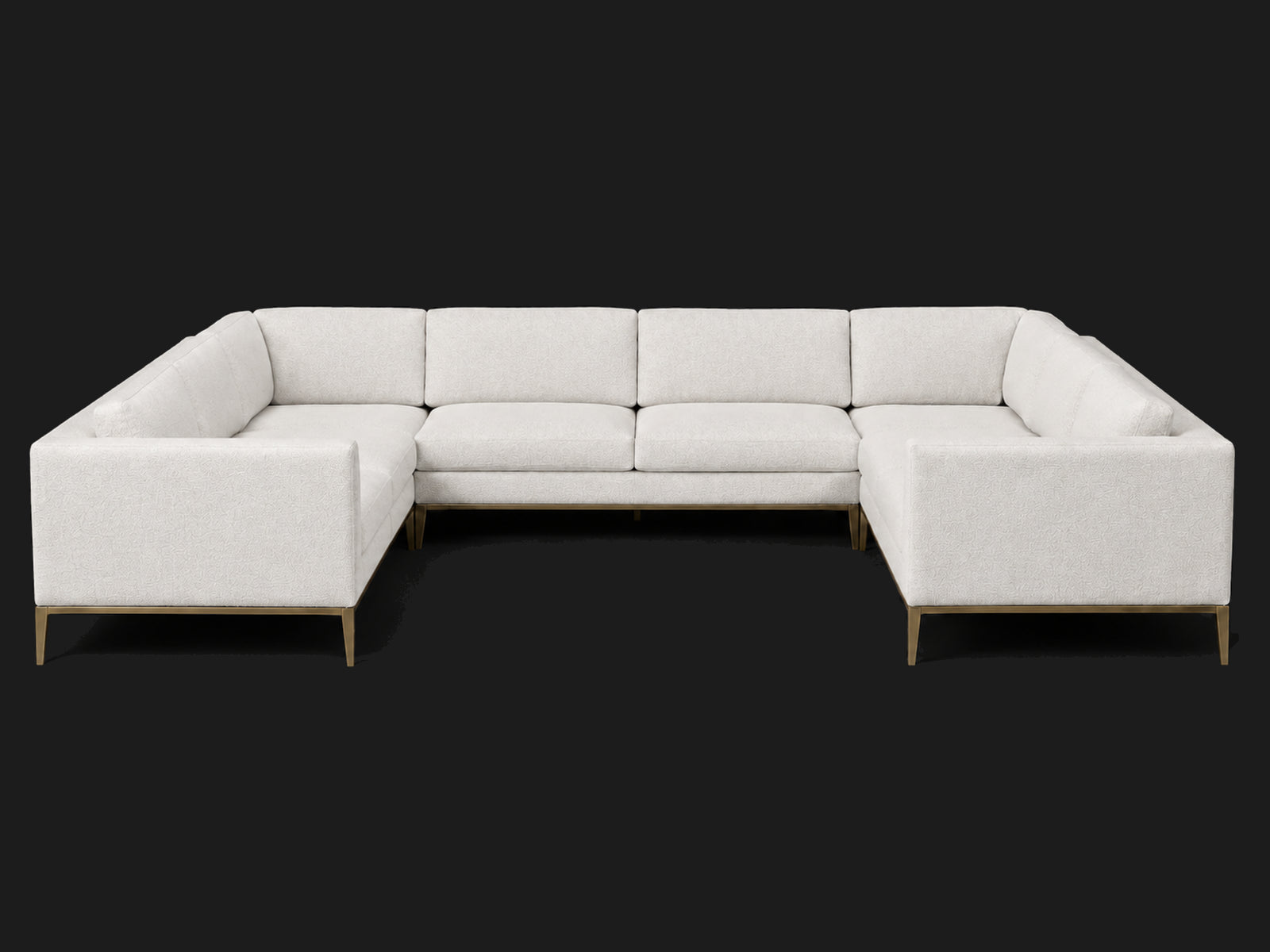 Italia Taper Arm U-Sectional – Metal Base – Heritage Belgian Linen Egret – Matte Brass #Fabric & Color_Heritage Belgian Linen Egret