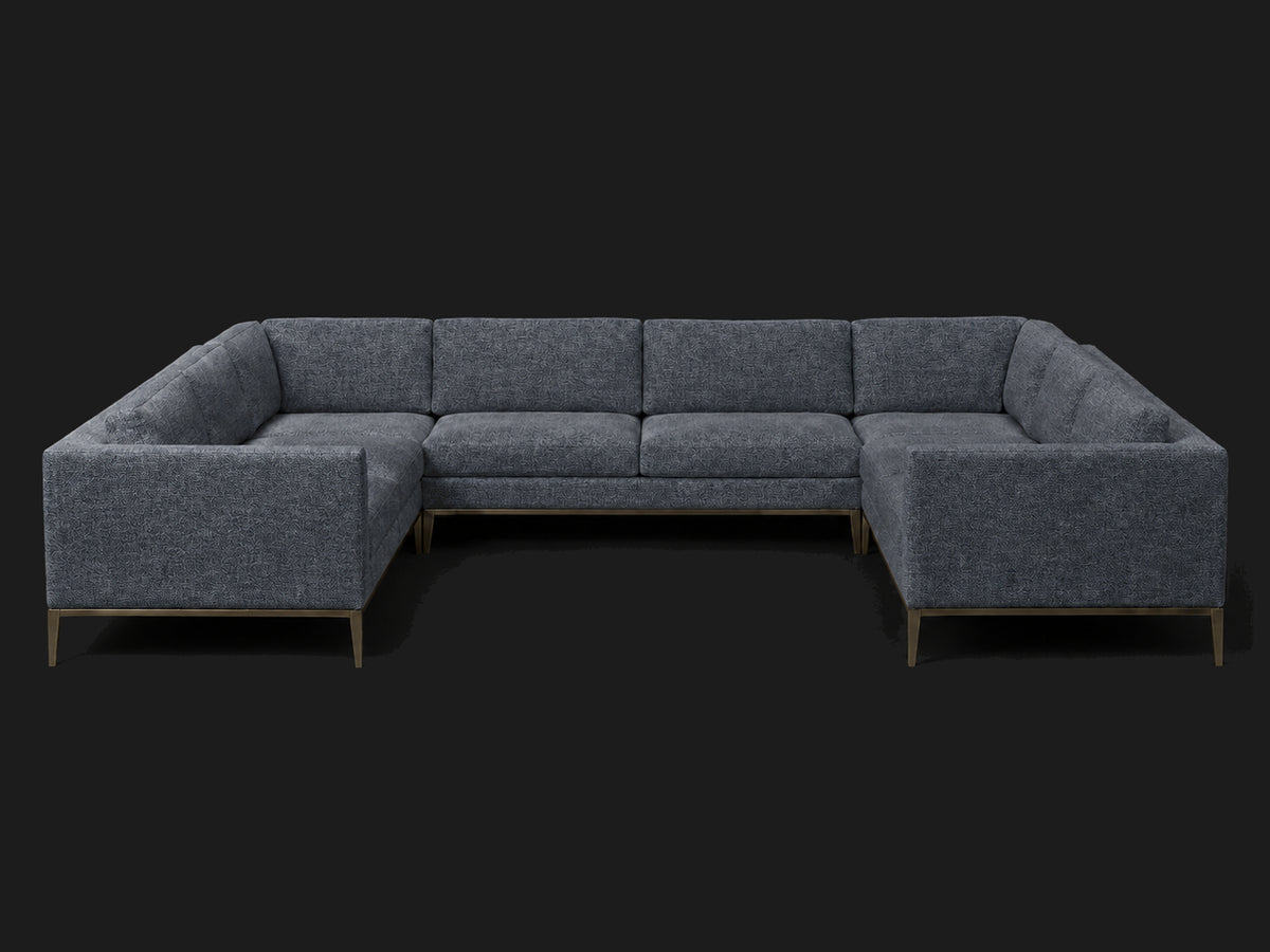 Italia Taper Arm U-Sectional – Metal Base – Heritage Belgian Linen Lake – Burnished Bronze #Fabric & Color_Heritage Belgian Linen Lake