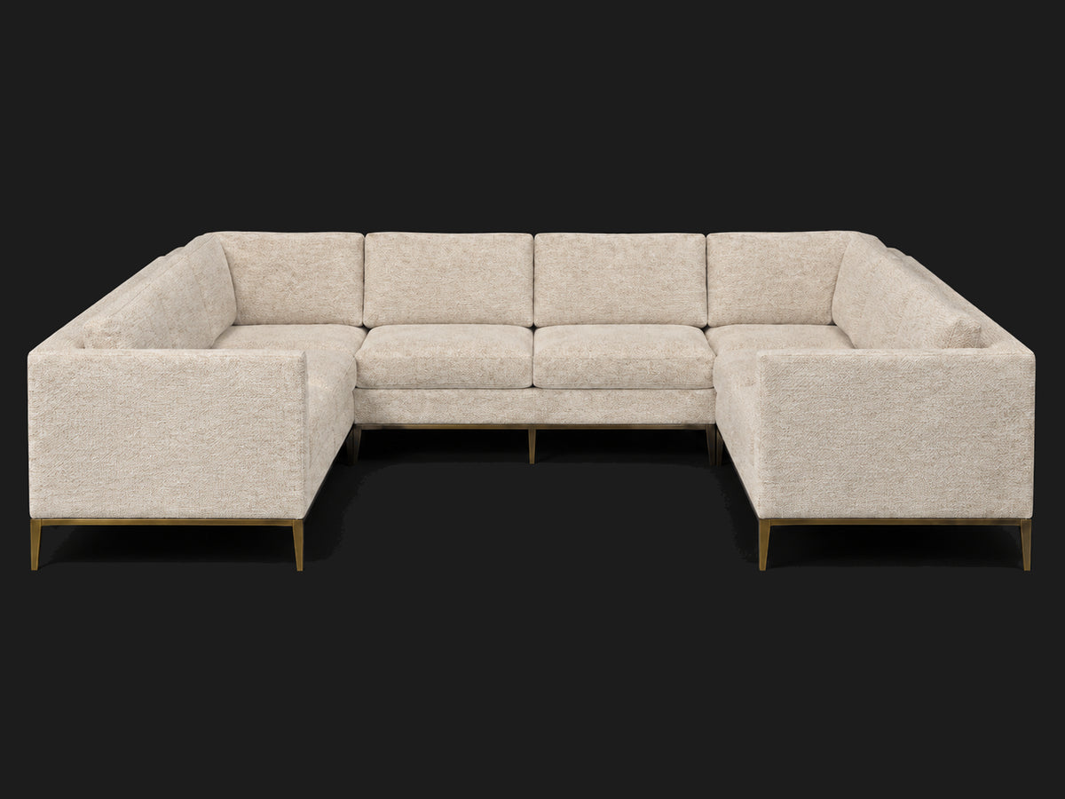 Italia Taper Arm U-Sectional – Metal Base – Heritage Belgian Linen Petal – Burnished Bronze #Fabric & Color_Heritage Belgian Linen Petal