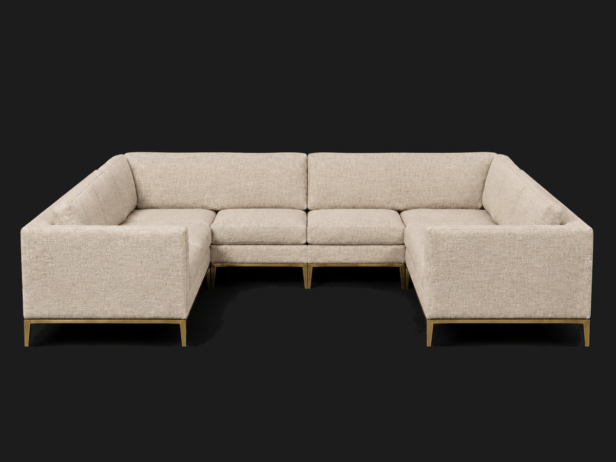 Italia Taper Arm U-Sectional – Metal Base – Heritage Belgian Linen Petal – Matte Brass #Fabric & Color_Heritage Belgian Linen Petal