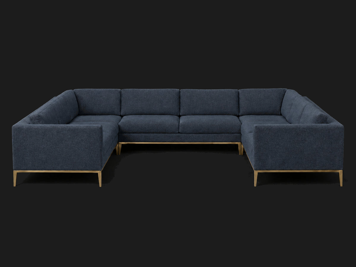 Italia Taper Arm U-Sectional – Metal Base – Italian Brushed Wool Harbor – Matte Brass #Fabric & Color_Italian Brushed Wool Harbor