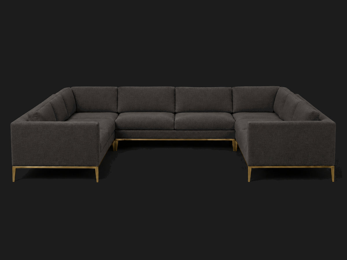 Italia Taper Arm U-Sectional – Metal Base – Italian Brushed Wool Pepper – Burnished Bronze #Fabric & Color_Italian Brushed Wool Pepper