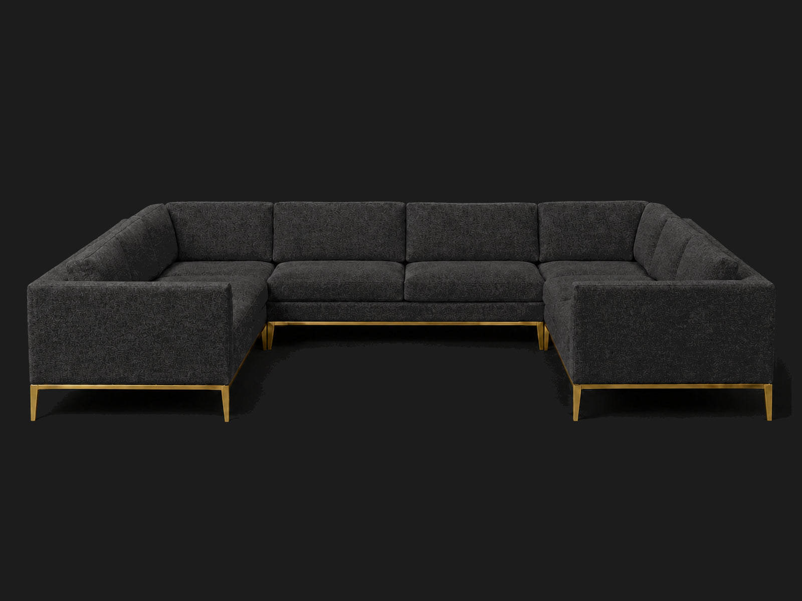 Italia Taper Arm U-Sectional – Metal Base – Italian Brushed Wool Pepper – Matte Brass #Fabric & Color_Italian Brushed Wool Pepper