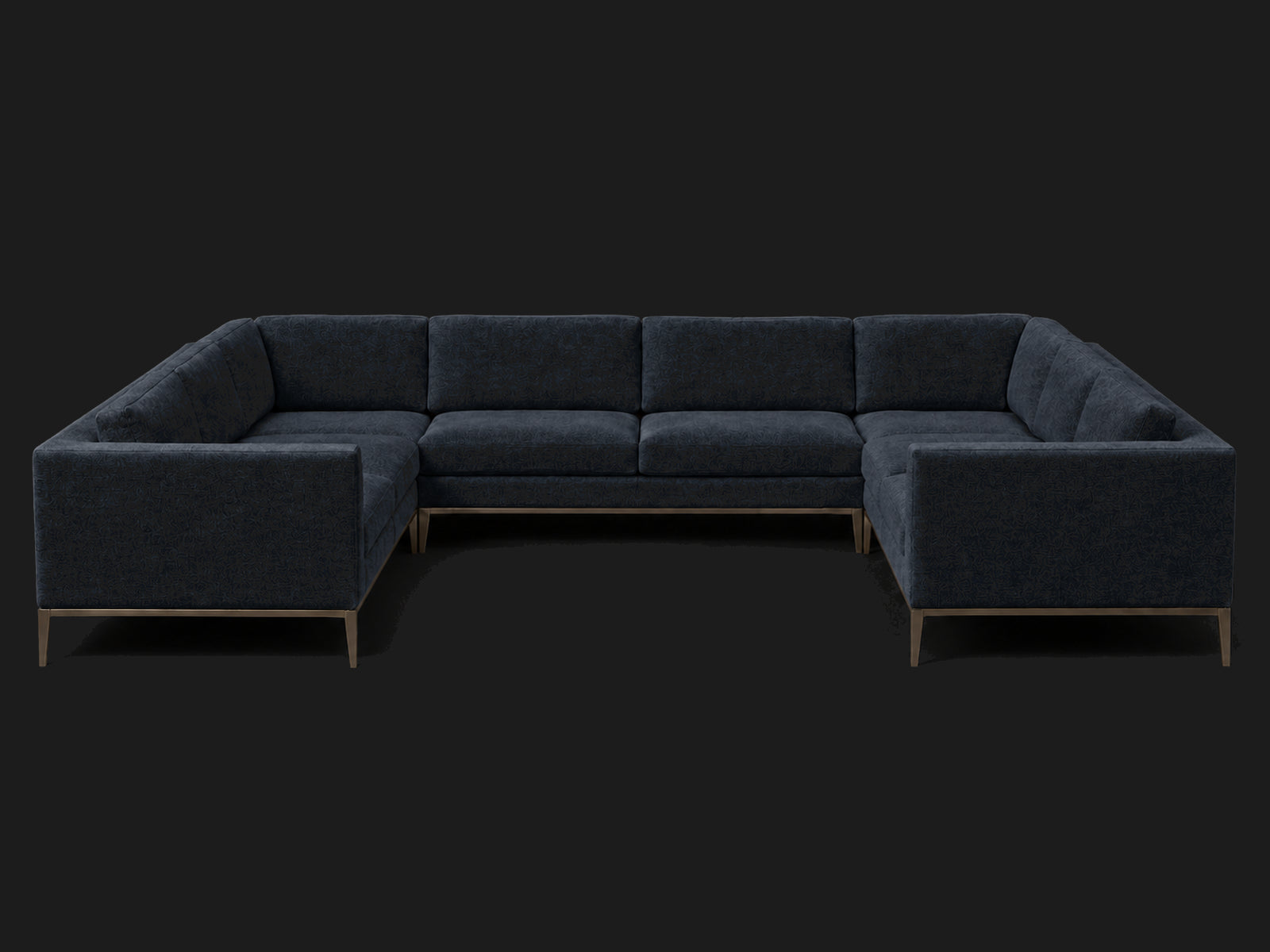 Italia Taper Arm U-Sectional – Metal Base – Mohair Admiral – Burnished Bronze #Fabric & Color_Mohair Admiral