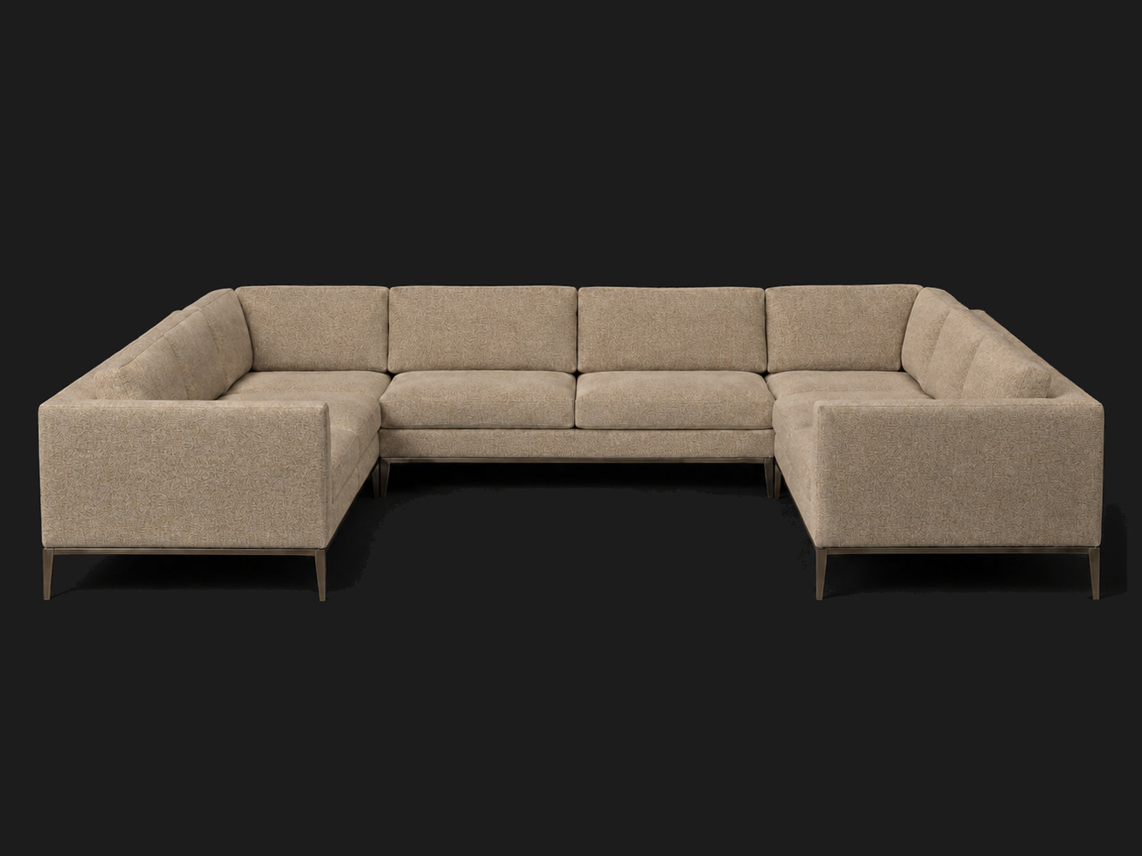 Italia Taper Arm U-Sectional – Metal Base – Mohair Almond – Burnished Bronze #Fabric & Color_Mohair Almond