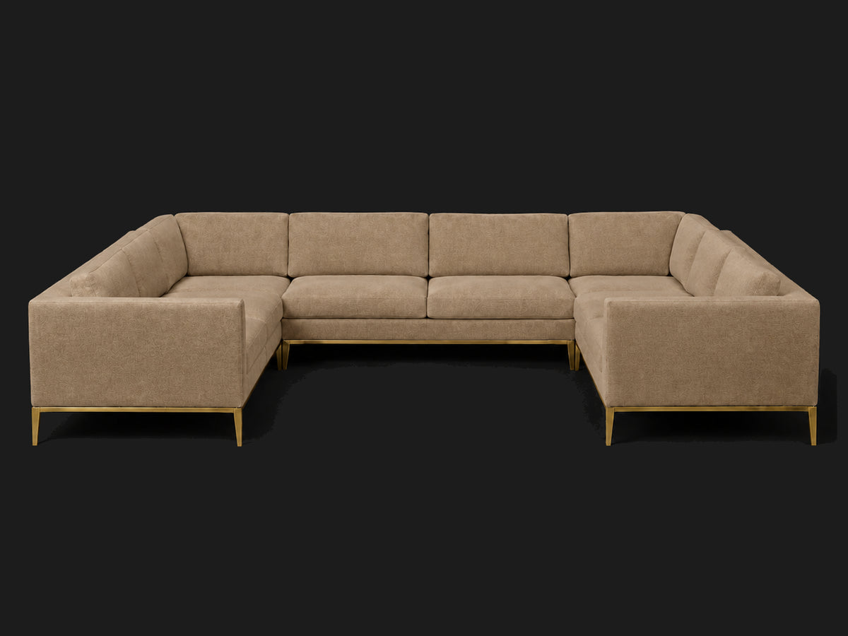 Italia Taper Arm U-Sectional – Metal Base – Mohair Almond – Matte Brass #Fabric & Color_Mohair Almond