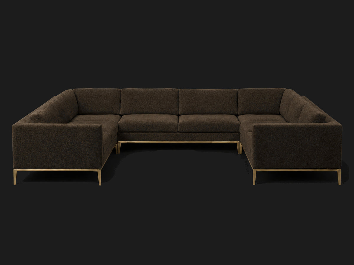 Italia Taper Arm U-Sectional – Metal Base – Mohair Chocolate – Matte Brass #Fabric & Color_Mohair Chocolate