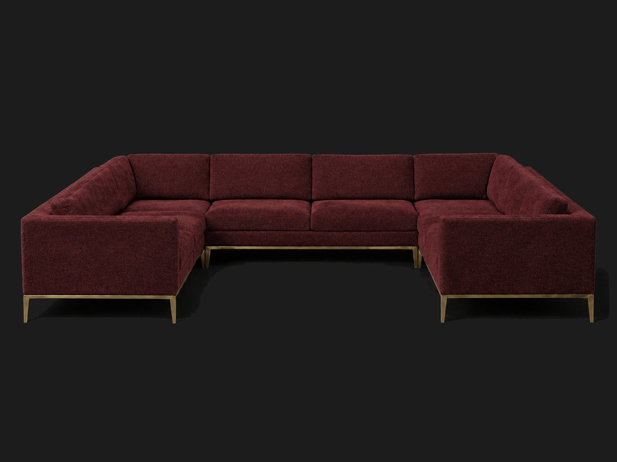 Italia Taper Arm U-Sectional – Metal Base – Mohair Crimson – Burnished Bronze #Fabric & Color_Mohair Crimson