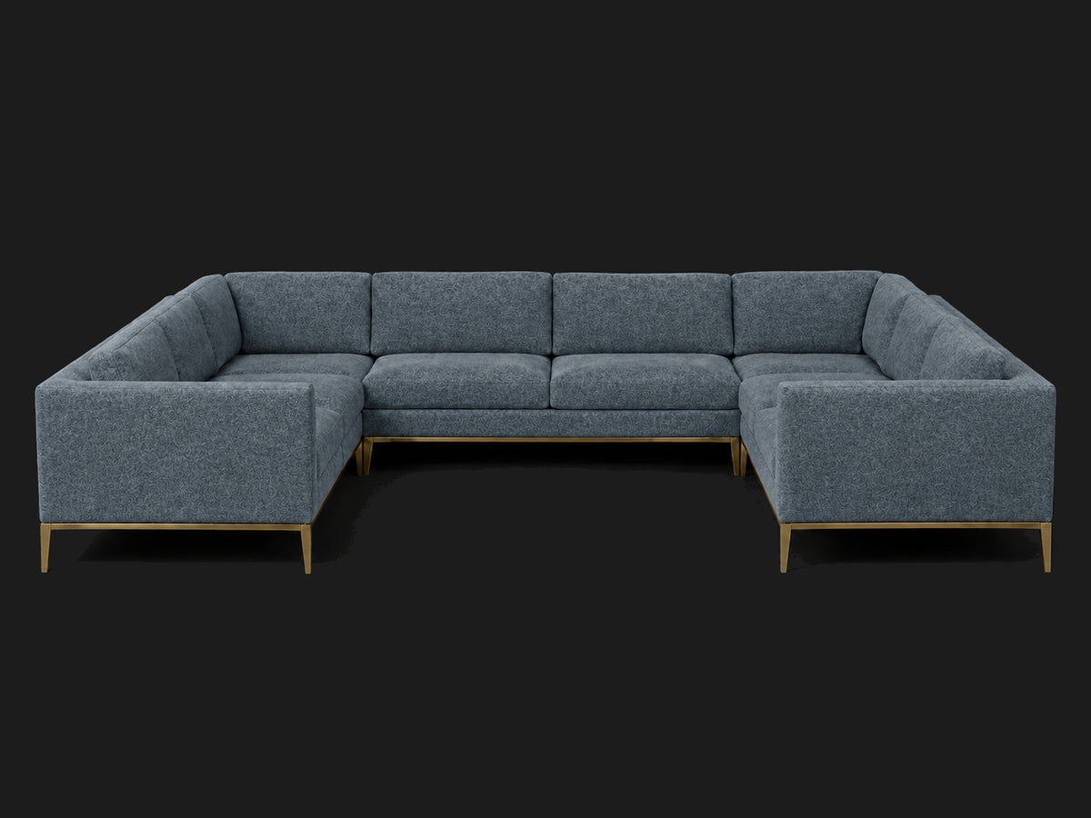 Italia Taper Arm U-Sectional – Metal Base – Mohair Slate blue – Matte Brass #Fabric & Color_Mohair Slate blue