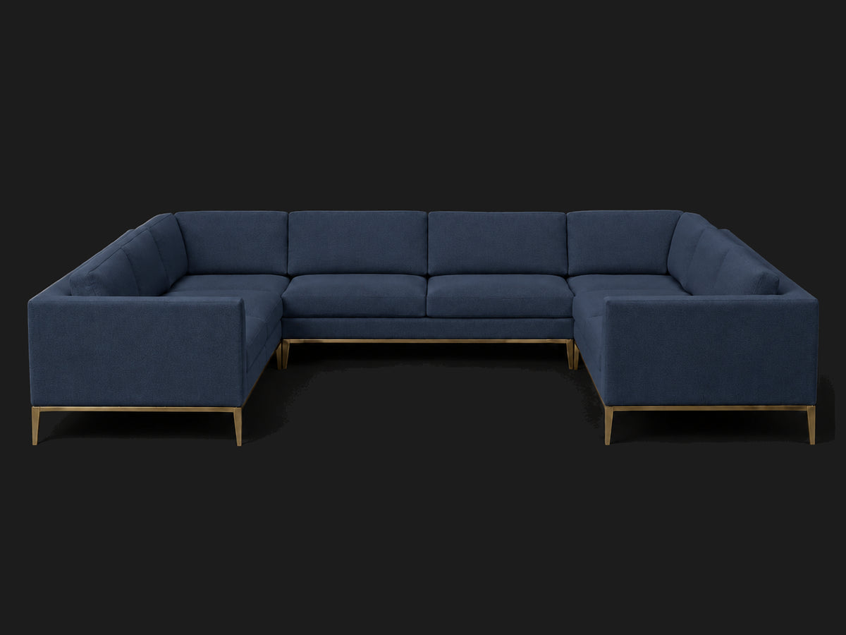 Italia Taper Arm U-Sectional – Metal Base – Performance Linen Weave Bay – Matte Brass