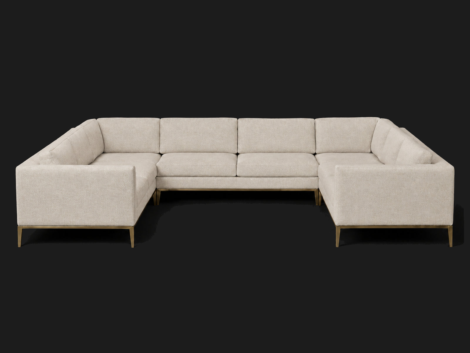 Italia Taper Arm U-Sectional – Metal Base – Performance Linen Weave Beige – Burnished Bronze #Fabric & Color_Performance Linen Weave Beige