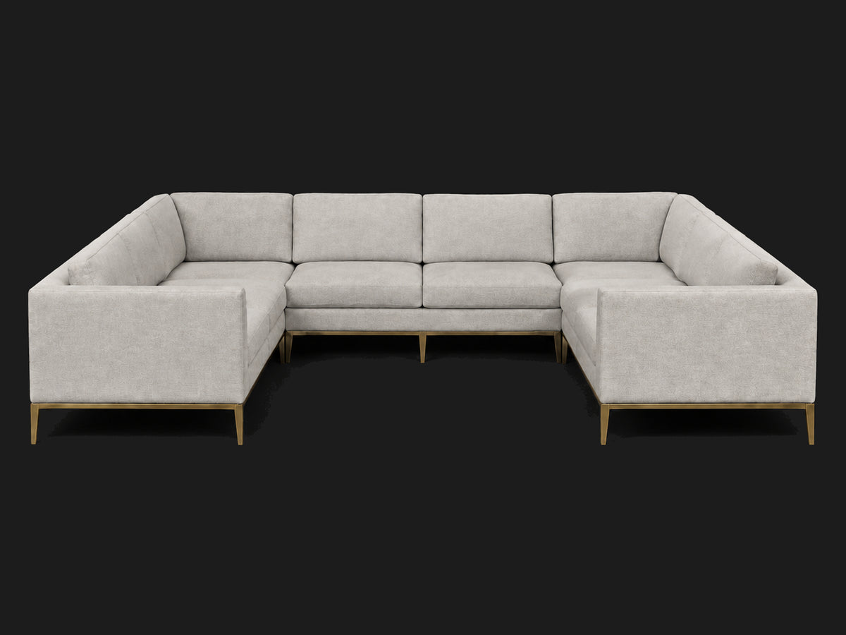 Italia Taper Arm U-Sectional – Metal Base – Performance Linen Weave Cloud – Burnished Bronze #Fabric & Color_Performance Linen Weave Cloud