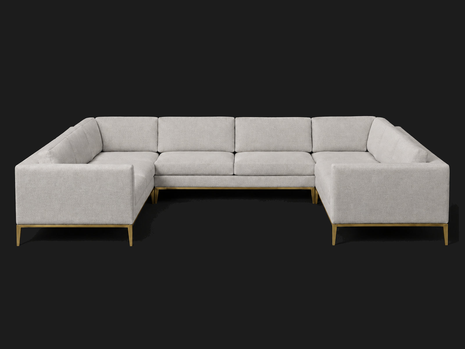 Italia Taper Arm U-Sectional – Metal Base – Performance Linen Weave Cloud – Matte Brass #Fabric & Color_Performance Linen Weave Cloud