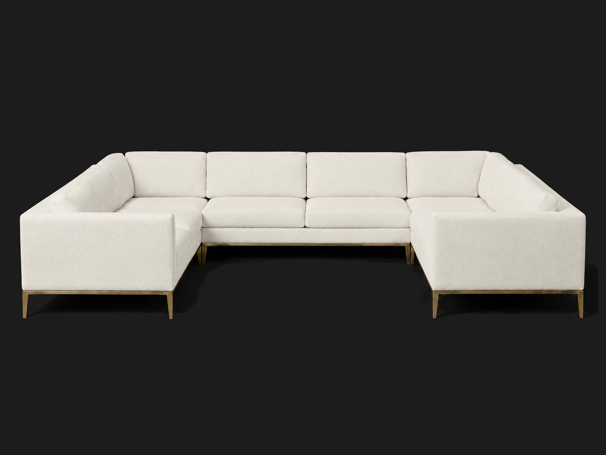Italia Taper Arm U-Sectional – Metal Base – Performance Linen Weave Flour – Matte Brass #Fabric & Color_Performance Linen Weave Flour