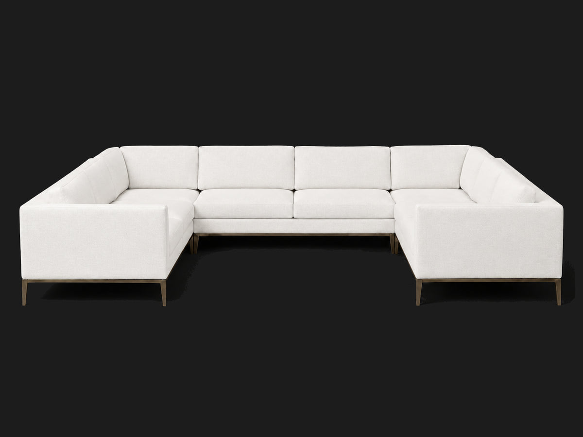 Italia Taper Arm U-Sectional – Metal Base – Performance Linen Weave Pure white – Burnished Bronze #Fabric & Color_Performance Linen Weave Pure white