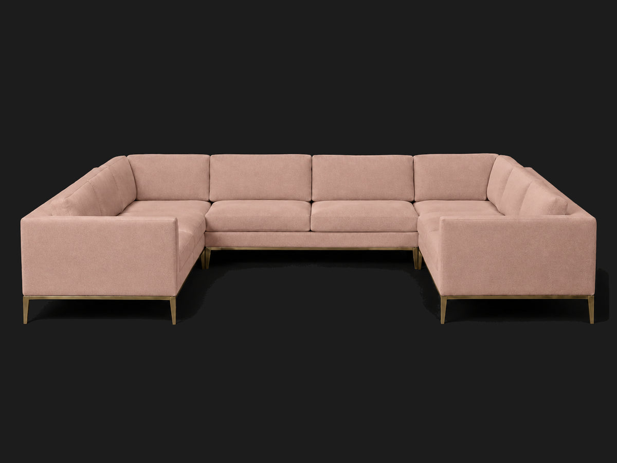 Italia Taper Arm U-Sectional – Metal Base – Performance Velvet Blossom – Burnished Bronze #Fabric & Color_Performance Velvet Blossom