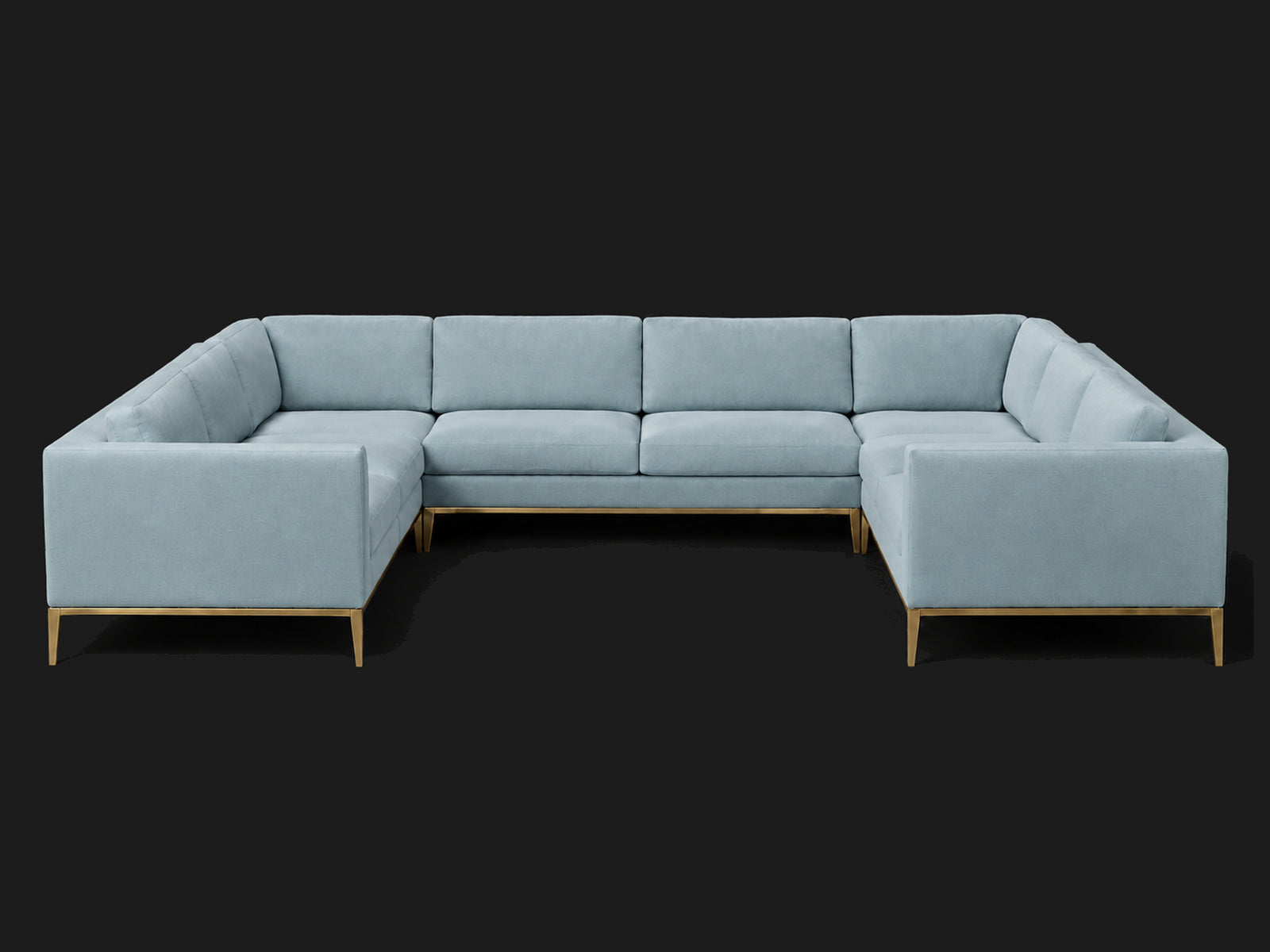 Italia Taper Arm U-Sectional – Metal Base – Performance Velvet Sky – Matte Brass #Fabric & Color_Performance Velvet Sky