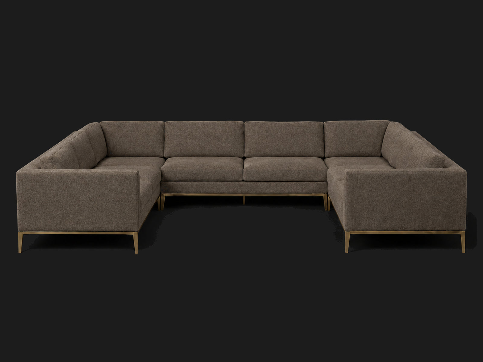 Italia Taper Arm U-Sectional – Metal Base – Performance Woven Chenille Desert – Burnished Bronze #Fabric & Color_Performance Woven Chenille Desert