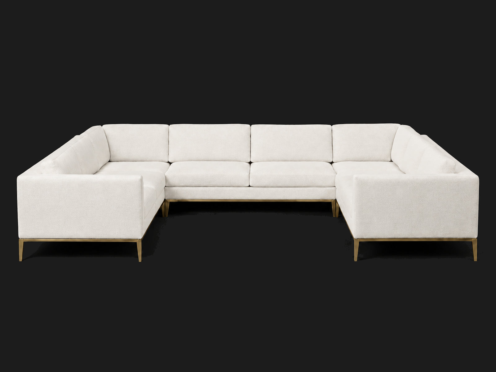 Italia Taper Arm U-Sectional – Metal Base – Performance Woven Chenille Lace – Matte Brass