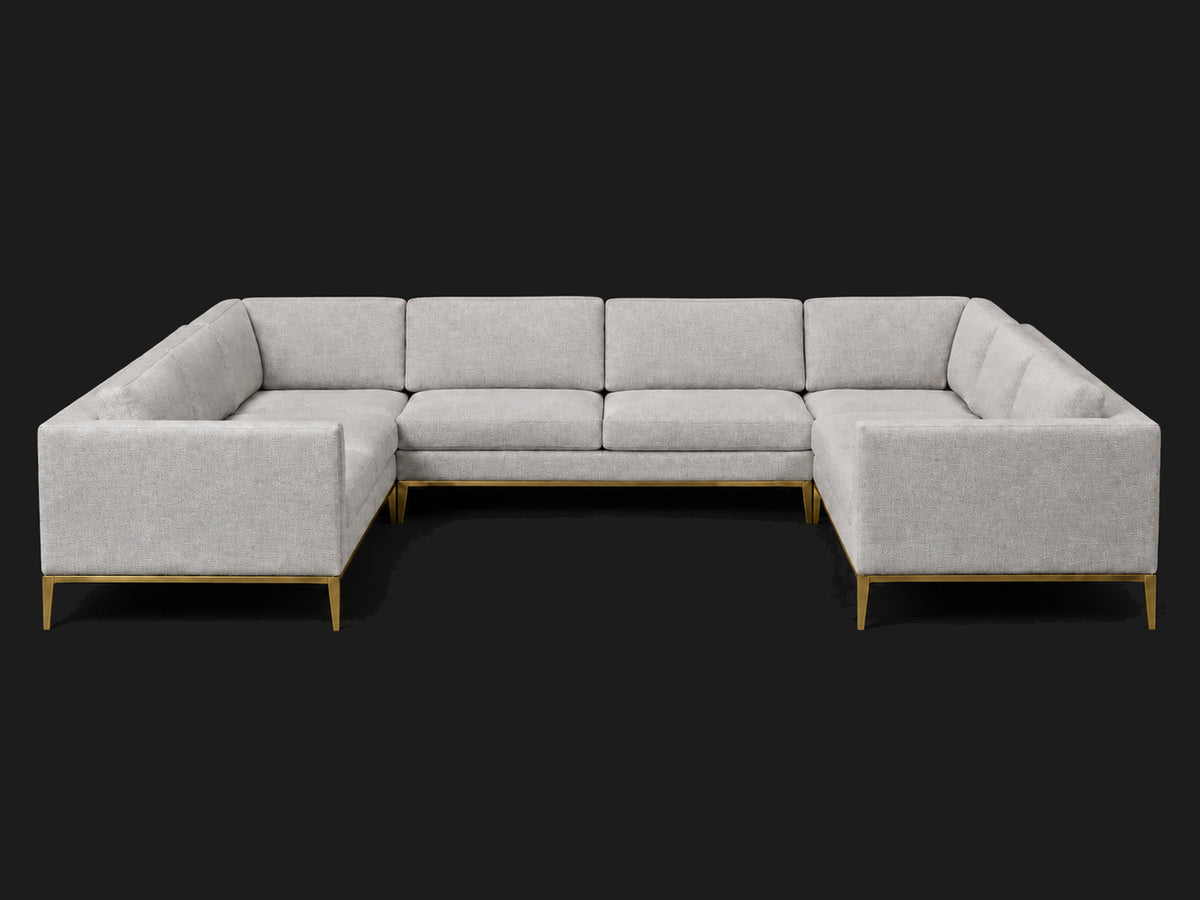 Italia Taper Arm U-Sectional – Metal Base – Performance Woven Chenille Rain – Matte Brass #Fabric & Color_Performance Woven Chenille Rain
