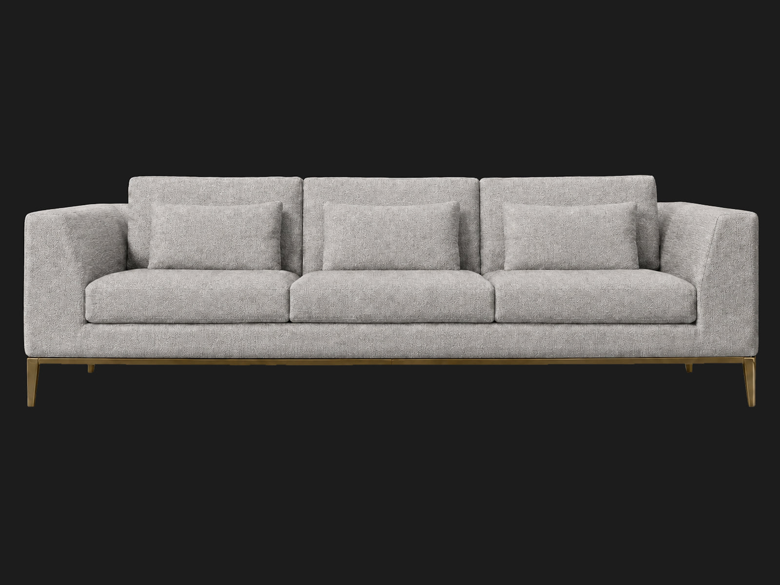 Italia Taper Arm 3-Cushion Sofa — Heritage Belgian Linen Agate — Matte Brass — front-source-1 #Fabric & Color_Heritage Belgian Linen Agate