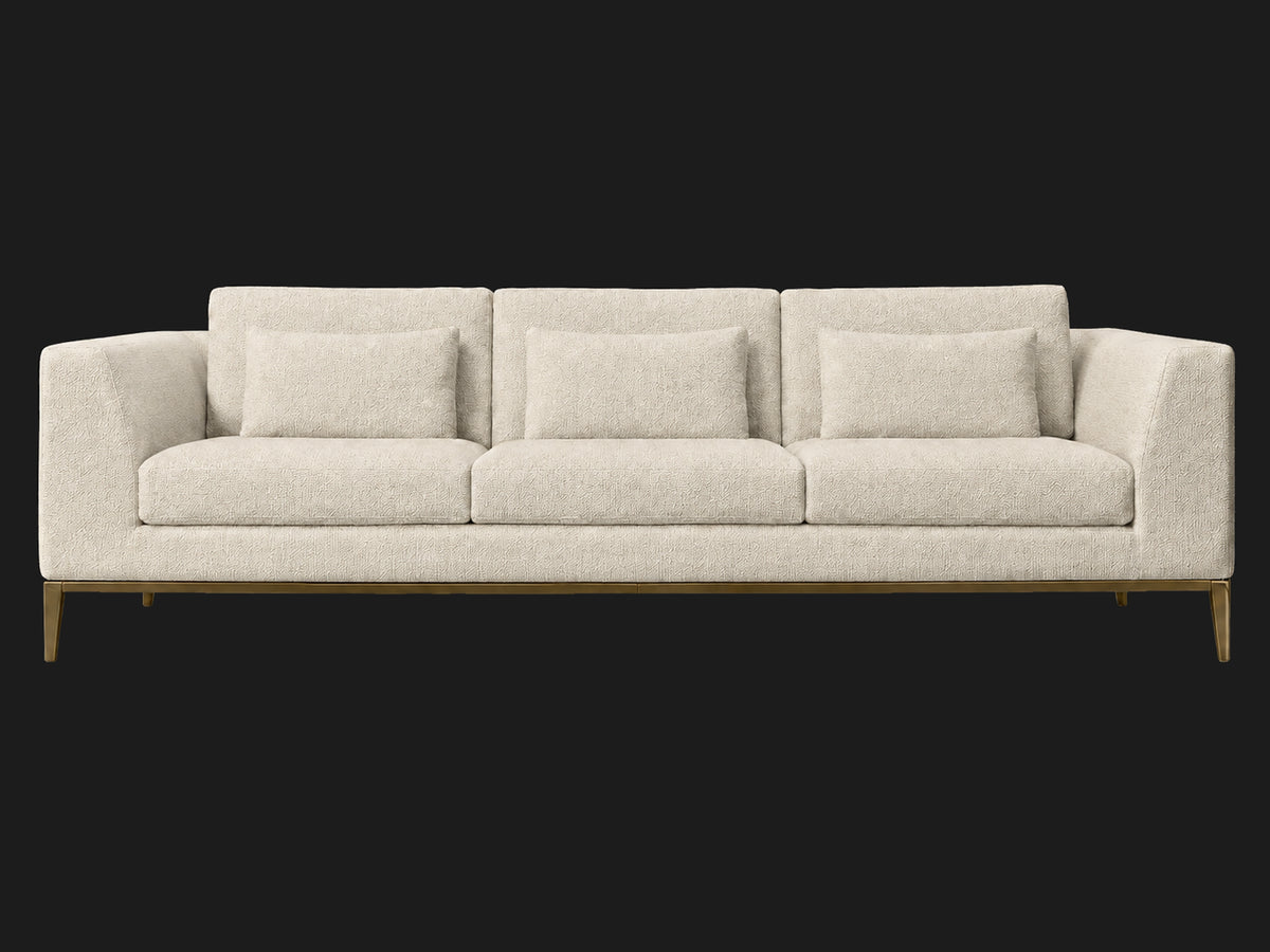 Italia Taper Arm 3-Cushion Sofa — Heritage Belgian Linen Alder — Matte Brass — front-source-1 #Fabric & Color_Heritage Belgian Linen Alder